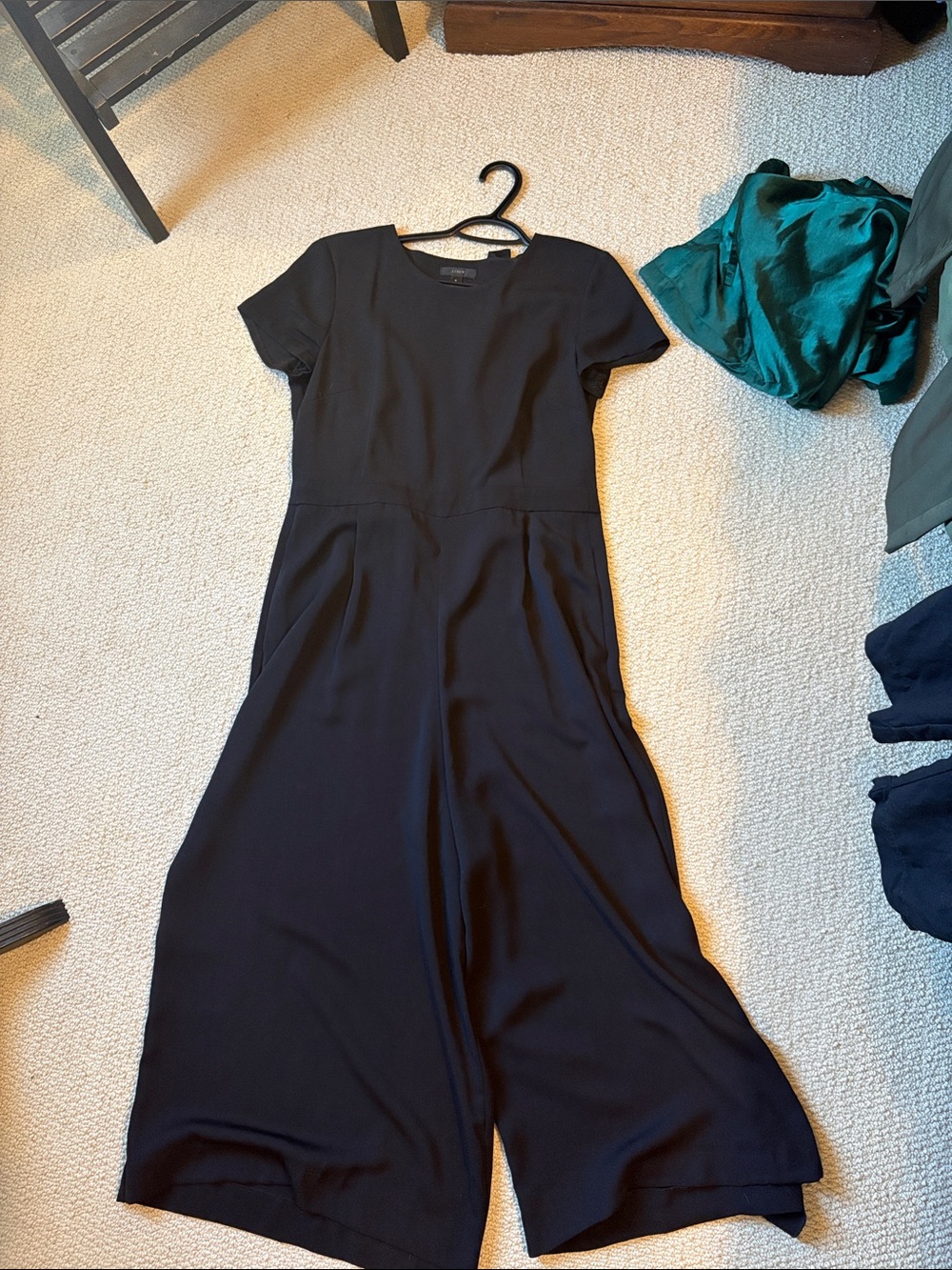 J. Crew Black Short-Sleeve Wide-Leg Jumpsuit